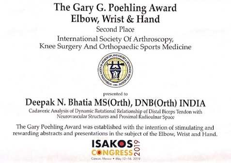 Gary G Poehling Award (2nd Place) ISAKOS 2019, Cancun, Mexico